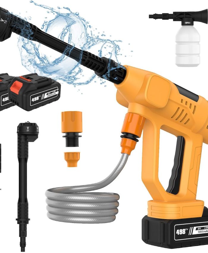 Nettoyeur Haute Pression sans Fil, 65Bar Nettoyeur Haute Pression Portable avec 2 Batteries, Buse 6 en 1, 10 Niveaux de Pression Réglables, Tuyau de 5M, Affichage LED, pour Jardin et Voiture