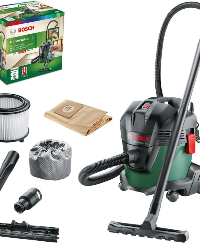Bosch Home and Garden Aspirateur d&rsquo;atelier Bosch – Universalvac 15 (Livré avec set d&rsquo;accessoires)
