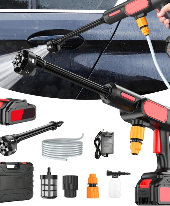 Nettoyeur Haute Pression, Nettoyeur Haute Pression sans Fil, Nettoyeur Haute Pression sur Batterie pour Voiture, Terrasse, Pelouse, Nettoyeur Haute Pression avec 5m Tuya (Noir)