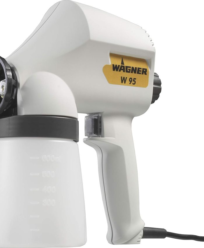 WAGNER Pistolet de peinture W 95 pour peintures à base de solvants & à base d&rsquo;eau à l&rsquo;intérieur & à l&rsquo;extérieur, réservoir 600 ml, 10 m²-15 min, 70 W