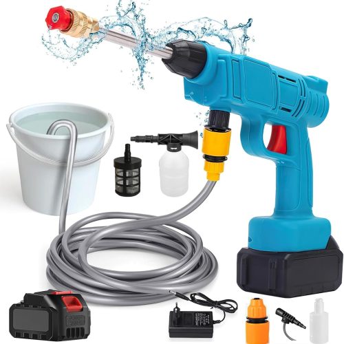 Nettoyeur Haute Pression 18 V, Nettoyeur Haute Pression sur Batterie 30 Bar, Pistolet Haute Pression sans Fil 435PSI avec Tuyau de 5M, Pistolet à Eau pour Nettoyer Les Voitures(9000mAh)
