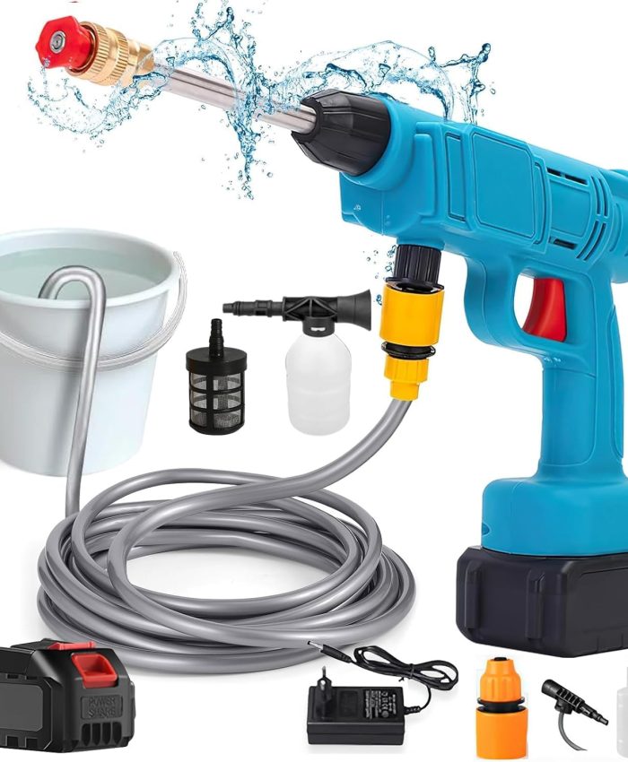 Nettoyeur Haute Pression 18 V, Nettoyeur Haute Pression sur Batterie 30 Bar, Pistolet Haute Pression sans Fil 435PSI avec Tuyau de 5M, Pistolet à Eau pour Nettoyer Les Voitures(9000mAh)