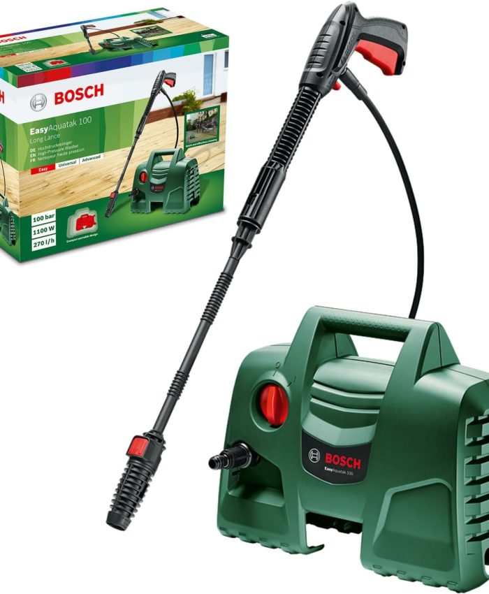 Bosch Home and Garden Nettoyeur haute pression EasyAquatak 100 Long Lance (1100 W, tuyau flexible de 5 m, débit maxi : 270 l/h, buse à jet plat réglable, dans boîte en carton)