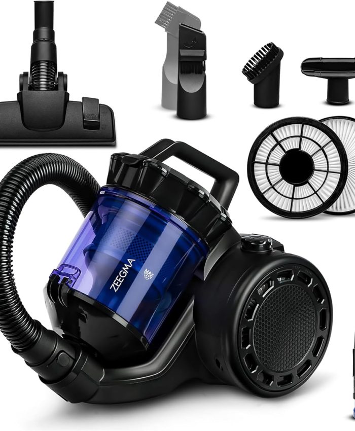 Zeegma Zonder Base aspirateur Cyclone sans Sac, 900W, 2,5 litres, Haute Puissance d&rsquo;aspiration, 2 HEPA H13 et Filtre Lavable bac à poussière, Anti-Allergique