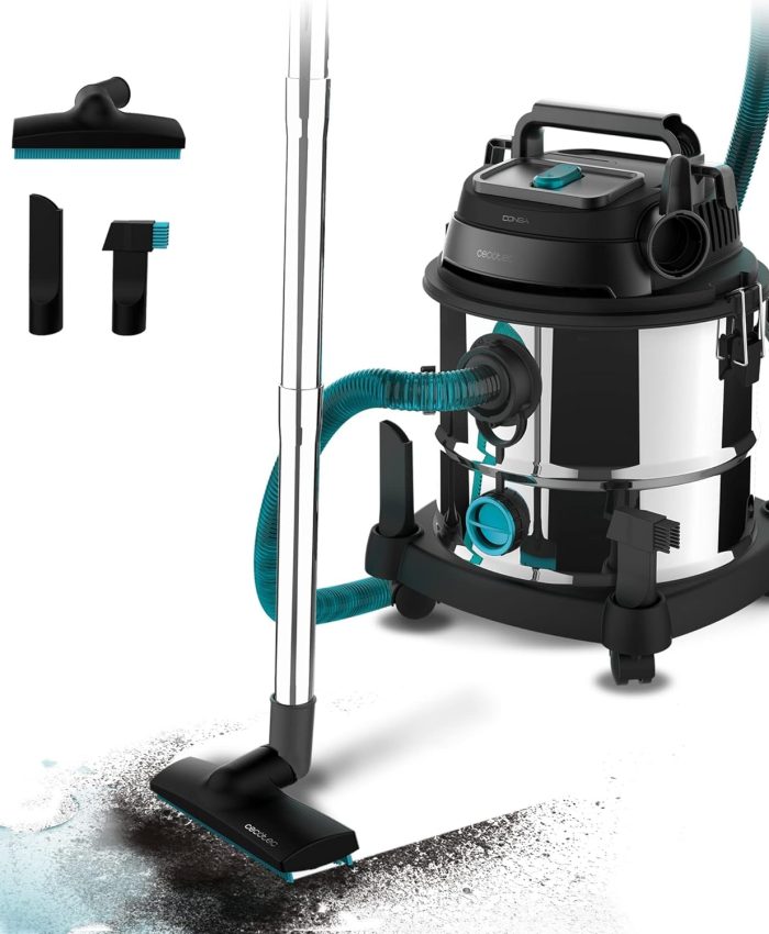 Cecotec Aspirateur pour Solides et Liquides de 20 L Conga Rockstar Wet & Dry Steel MAX. 1400 W, 22 kPa, Système de Drainage, Aspirateur et Souffleur, Structure Métallique, Roues, Rayon d&rsquo;Action de 5m.