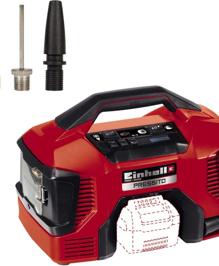 Einhell Compresseur hybride PRESSITO – Système Power X-Change (90 W, Longueur tuyau haute pression : 710 mm, Câbles et tuyaux intégrés, sans batterie ni chargeur)