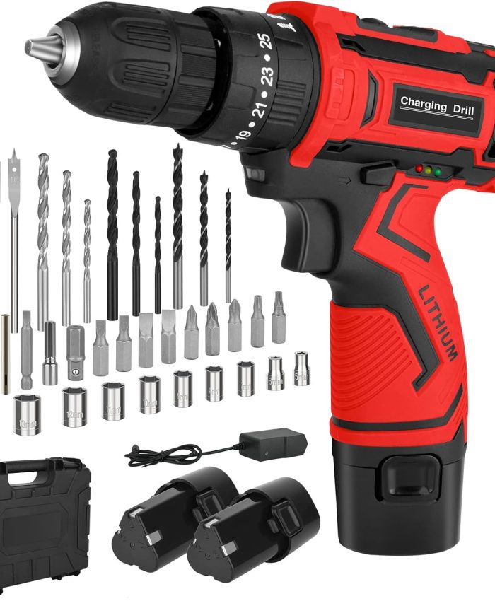 Perceuse Visseuse sans Fil 12v, Visseuse Devisseuse sans Fil avec 2.0Ah Batteries et 34 Accessoires, 25+1 RéGlages de Couple 2 Vitesse LumièRes LED