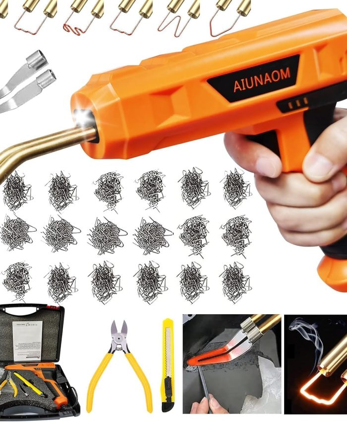 AIUNAOM 220W Soudure Plastique 2 en 1 Soudeuse Kit Reparation Soudage avec 6 Types 900Pcs Agrafeuse Chaud & 1Pcs Outil de Truelle pour Réparer un Moto/Auto Pare-chocs et Plastique Pièces