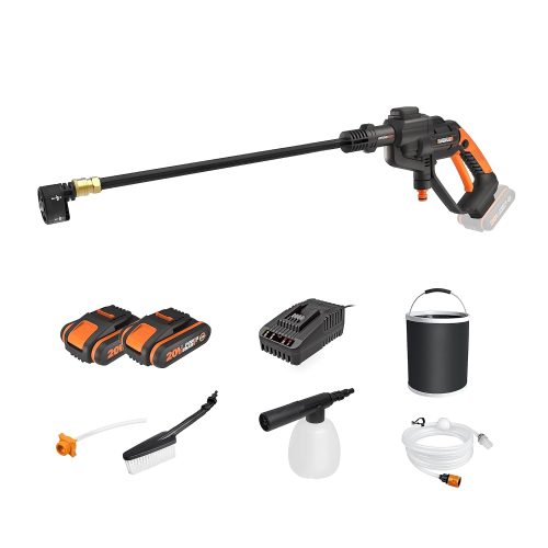 WORX 18V(20V Max) Hydroshot Portable, Nettoyeur Haute Pression sans Fil WG620E.4, Pistolet Nettoyage Voiture 2 en 1 Arrosage Système, Fonction Auto-amorçante, 120L/h 24Bar, 2pcs 20V 2,0Ah Batterie