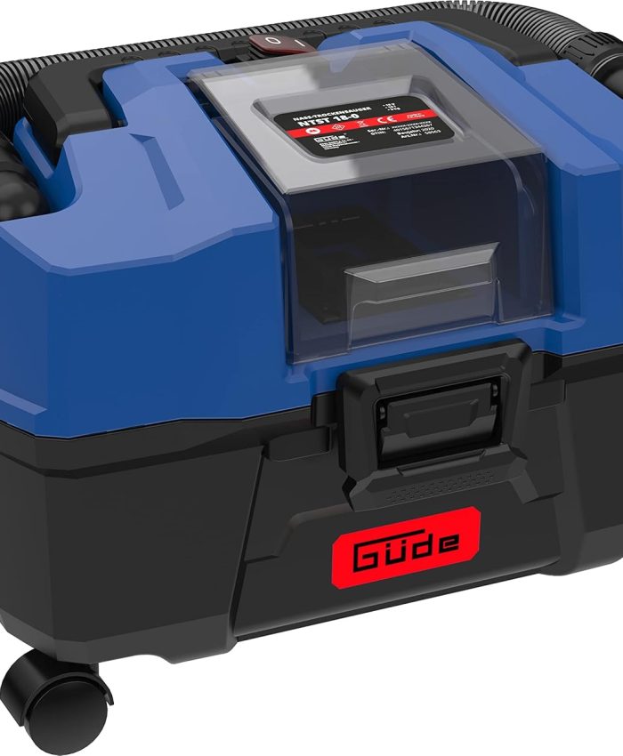 Güde NTST 18-201-05 Aspirateur eau et poussière sans fil (18 V, bac de récupération 10 l, 4 roulettes pivotantes, suceur sol et plat, filtre, batterie 2,0 Ah et chargeur)