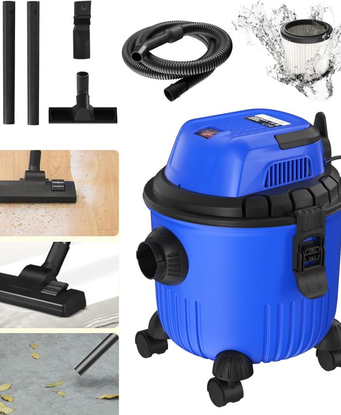 Aspirateur Eau et Poussières avec Filtre Cartouche, Fonction Soufflerie, Cuve PVC : 15 L, Flexible d&rsquo;aspiration de 1.5 m, Aspirateur sec et humide, Aspirateur à Cendres, Puissance d&rsquo;aspiration 16 kpa