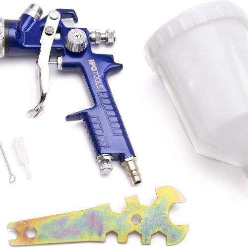 Pistolet à Peinture HVLP H-827P IPOTOOLS – Pistolet Peinture, Pistolet a Peinture Professionnel, Pistolet de Peinture carrosserie avec gobelet de 600 ML et buse de 1,4 mm