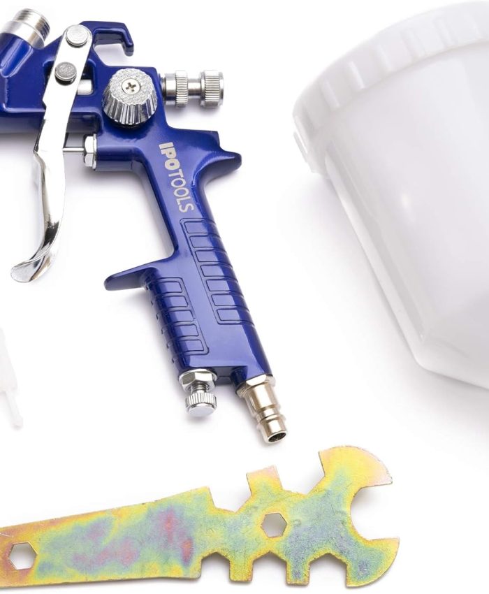 Pistolet à Peinture HVLP H-827P IPOTOOLS – Pistolet Peinture, Pistolet a Peinture Professionnel, Pistolet de Peinture carrosserie avec gobelet de 600 ML et buse de 1,4 mm