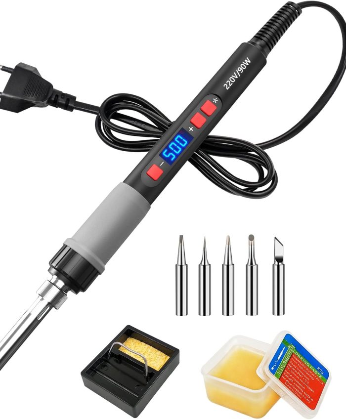 Fer à souder, ILIBILIB 90W LED fer à souder électronique numérique 180-500°C température réglable, Kit de fer à souder intelligent 10-en-1 pour la soudure et les réparations de bricolage