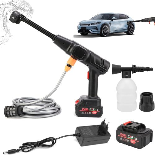 Pistolet à Mousse Nettoyeur Haute Pression Batterie 24V 30Bar, Hydroblast avec 2 Batteries De 15000Mah PortéE De 10 M, Pistolet De Nettoyage pour Lavage De Voiture Jardin Tapis