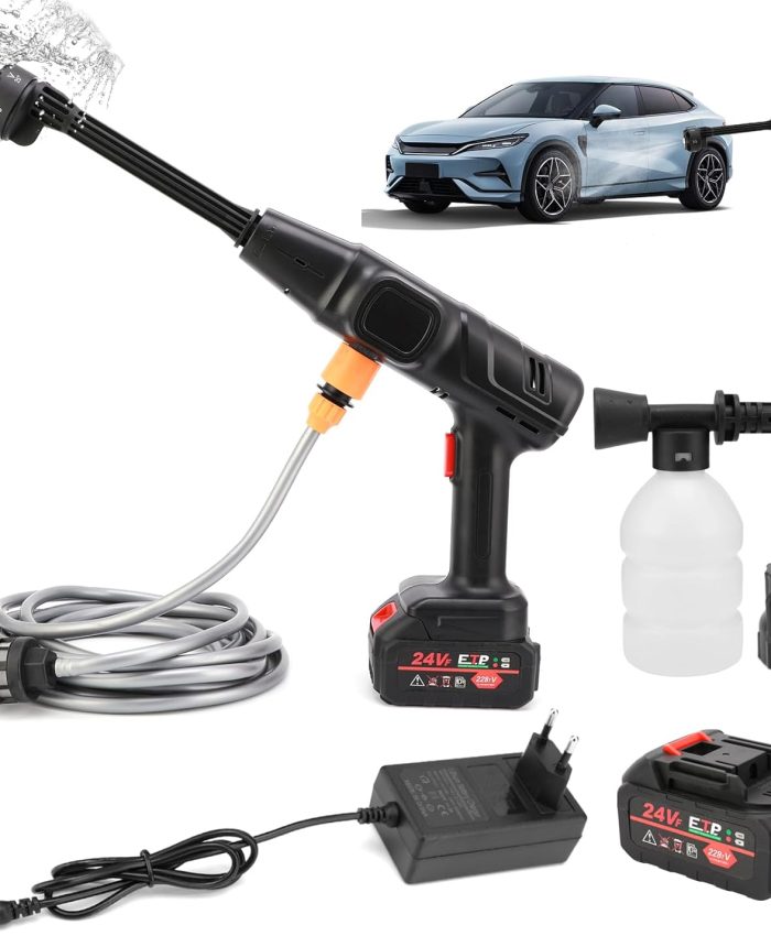 Pistolet à Mousse Nettoyeur Haute Pression Batterie 24V 30Bar, Hydroblast avec 2 Batteries De 15000Mah PortéE De 10 M, Pistolet De Nettoyage pour Lavage De Voiture Jardin Tapis