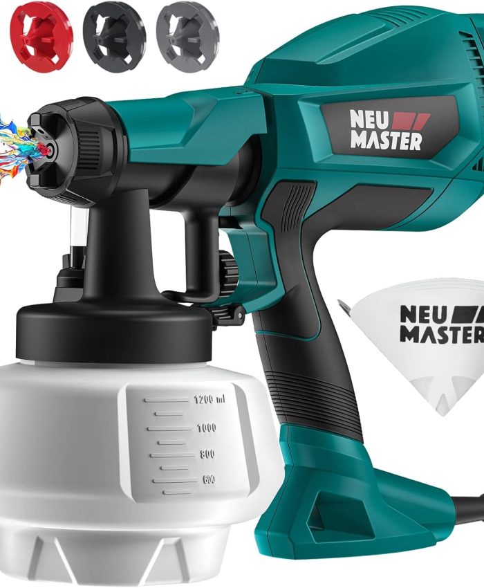 NEU MASTER Pistolet a Peinture Amélioré, Pistolet à Peinture Électrique, [500W/1200ml/4 Buses/3 Modèles] Pistolet électrique HVLP pour Intérieur et Extérieur de Maison, Armoires, Clôtures, Plafonds