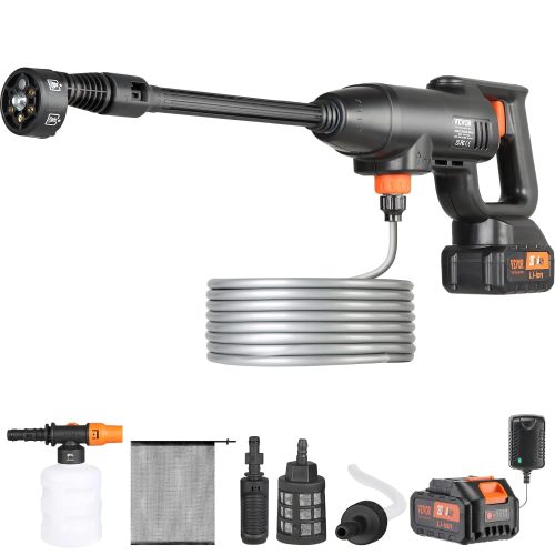 VEVOR Nettoyeur Haute Pression sur Batterie sans Fil 21 V Nettoyeur Haute Puissance Portable 580 PSI 40 bar Laveuse Électrique 4 L/min Batterie 4,0 Ah Chargeur pour Nettoyage Terrasse Jardin Voiture