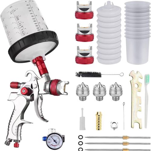 HVLP Professionnel Pistolet à Pulvérisation, kit avec 10pcs Gobelets de mélange pour la Peinture de Meubles automatiques