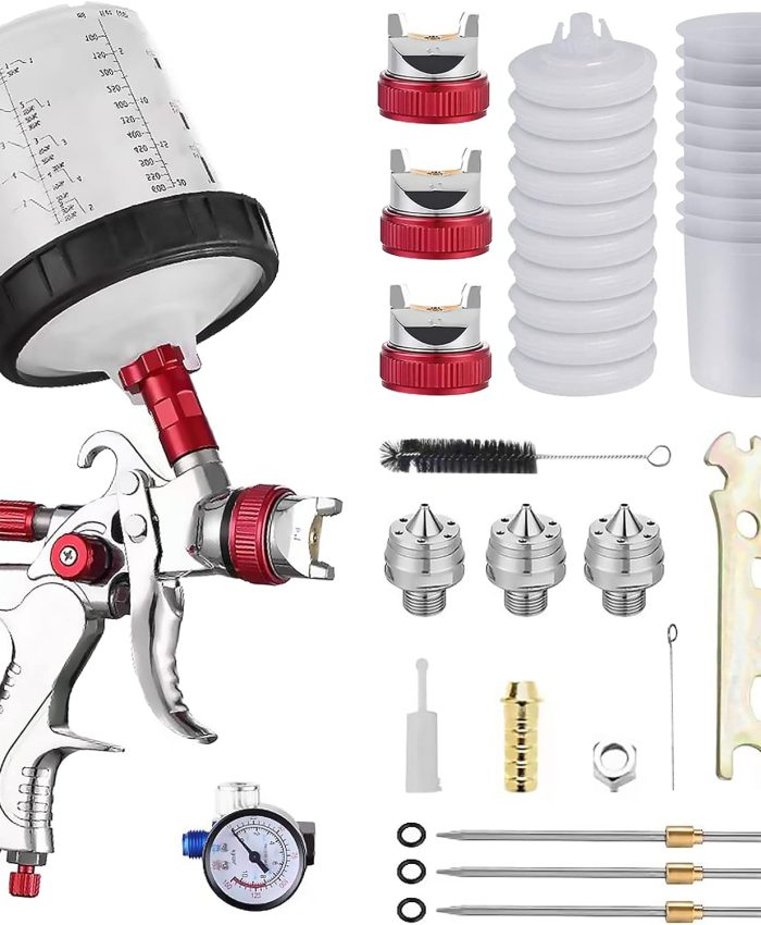HVLP Professionnel Pistolet à Pulvérisation, kit avec 10pcs Gobelets de mélange pour la Peinture de Meubles automatiques