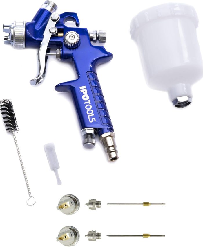 Mini pistolet a peinture HVLP – inoxydable – Buse de 0,8 mm + 2 buses supplémentaires de 0,5 mm et 1 mm, Pistolet peinture, Pistolet a peinture, Pistolet de peinture carrosserie