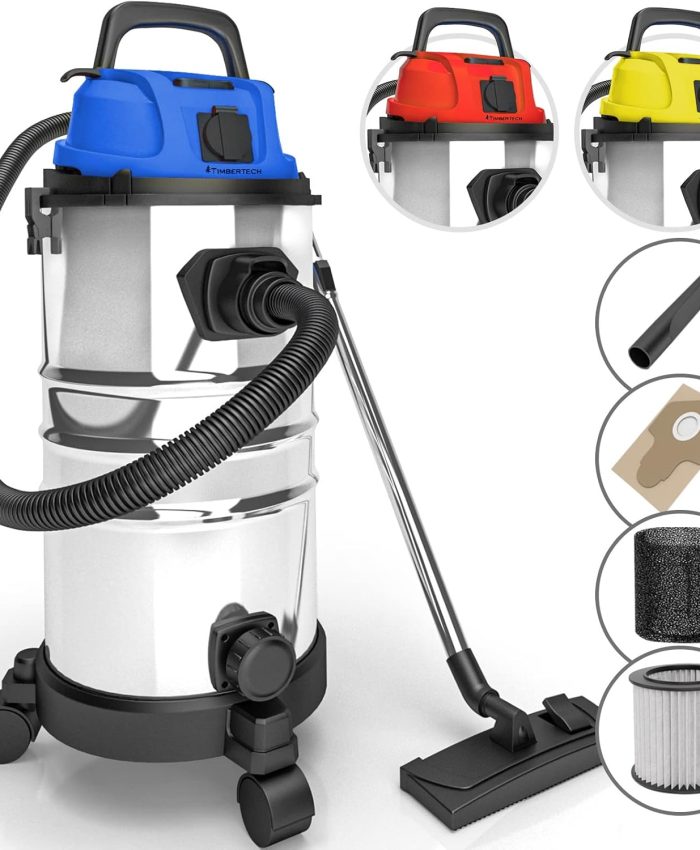 TIMBERTECH® Aspirateur Industriel – 30 l, Fonction de Soufflage, 2300W, 3 Filtres, avec Kit de Nettoyage, Couleur au Choix – Aspirateur à Sec et Humide, Aspirateur Eau et Poussière (Bleu)