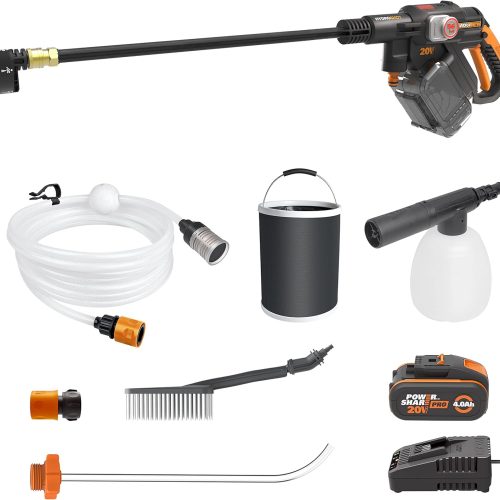 WORX Nitro 18V(20V Max) Nettoyeur Haute Pression sans Fil Hydroshot WG633E.1, PowerShare, Nettoyage de Terrasse Lavage de Voiture, Max. 56 Bar, 220L/H Batterie 4.0Ah et Chargeur