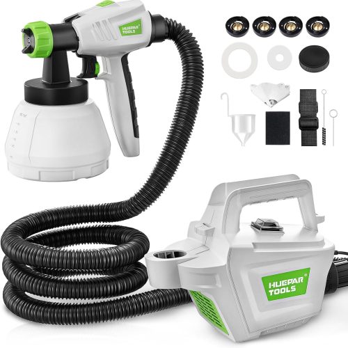 Huepar Tools Pistolet a Peinture, 800W HVLP avec 4 Buses en cuivre et 3 Motifs, 1300 ML Récipient Détachable, Trafic Réglable de 1200ml/min, Trois Tailles de Buse, Facile à Pulvériser et Propre-SG800