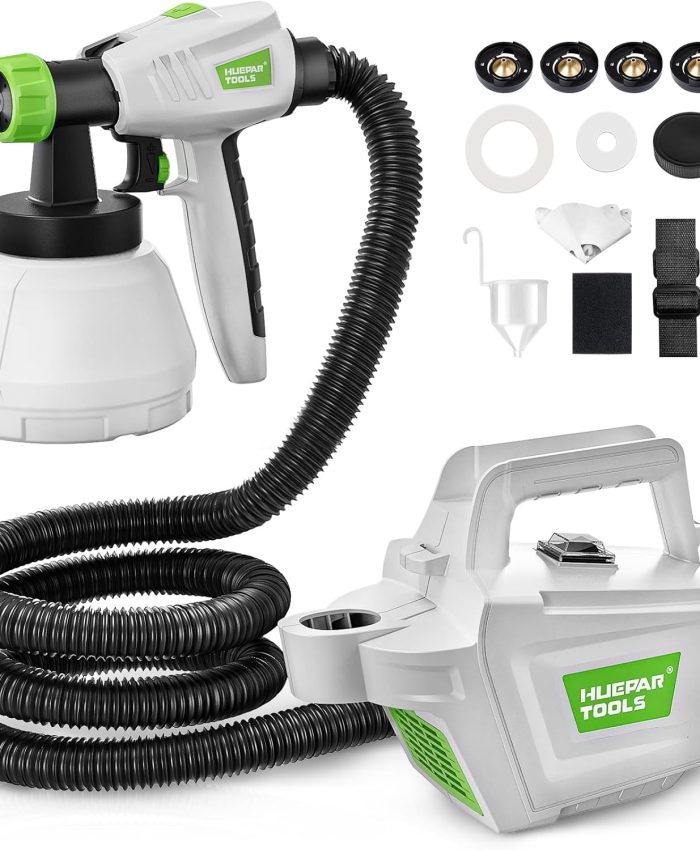 Huepar Tools Pistolet a Peinture, 800W HVLP avec 4 Buses en cuivre et 3 Motifs, 1300 ML Récipient Détachable, Trafic Réglable de 1200ml/min, Trois Tailles de Buse, Facile à Pulvériser et Propre-SG800