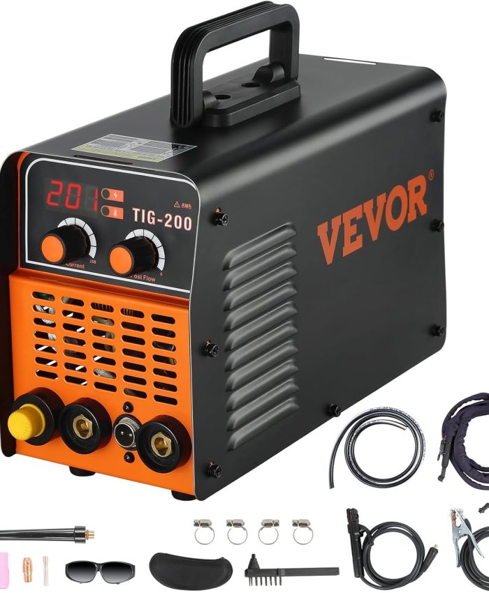 VEVOR Poste à Souder TIG MMA ARC 2 en 1 Soudeuse TIG-200C 200 A Machine à Souder Compacte Portable Inverter HF IGBT DC avec Écran Numérique LCD pour Soudage Acier, du Titane et de l&rsquo;Alliage de Cuivre