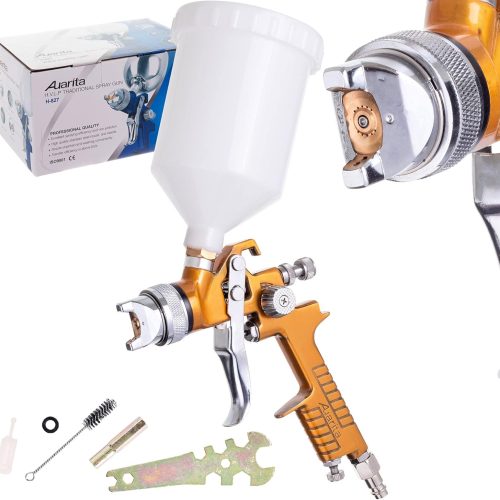 Auarita HVLP H-827 Gold Pistolet pulvérisateur à Technologie 2,5mm Buse Durable Capacité de 600 ML pour Peindre Trois Modes de réglage Très Efficace Bon pour Les matériaux Lourds