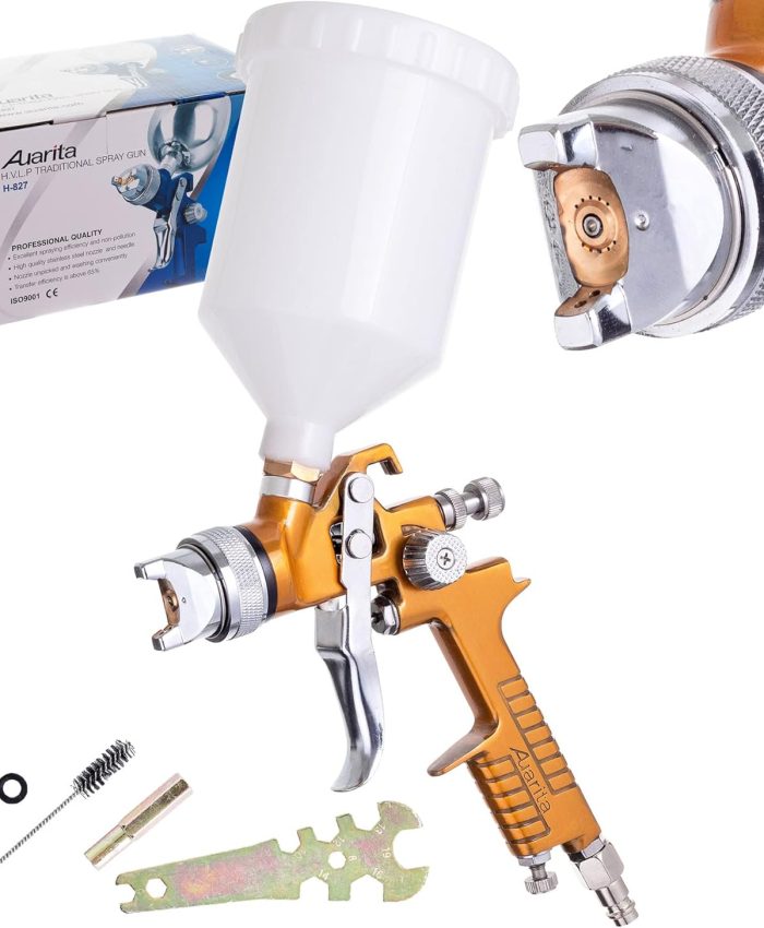 Auarita HVLP H-827 Gold Pistolet pulvérisateur à Technologie 2,5mm Buse Durable Capacité de 600 ML pour Peindre Trois Modes de réglage Très Efficace Bon pour Les matériaux Lourds