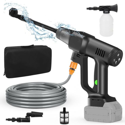 Nettoyeur de pression de batterie avec buse d&rsquo;angle réglable, 3 stages, max. 200 bar, 3500 W, puissance 6 en 1, buse de 5 m, pour batterie Makita 18 V (pas de batterie)