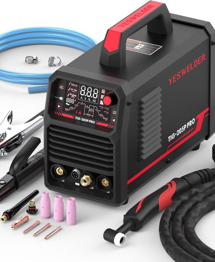 YESWELDER Poste à Souder TIG avec Impulsion 205Amp Grand écran LED, 230V ARC/DC TIG/PULSE TIG 3 en 1, Machine à souder TIG