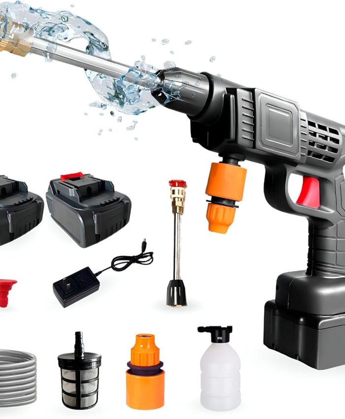 Nettoyeur Haute Pression. Pistolet Nettoyeur Haute Pression avec 2 Batteries 48V. Laveuse Électrique Portable sans Fil 35 Bars / 500PSI / 1500mAh / 300W. Rechargeable avec Accessoires.