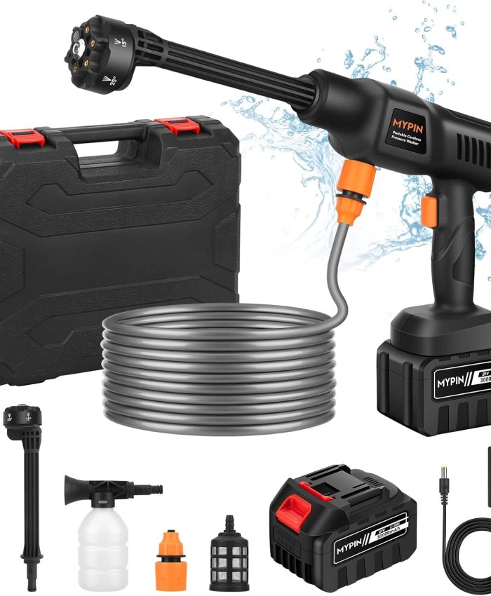 Nettoyeur Haute Pression sans Fil Portable, 600 PSI, 21V, Batterie Rechargeable, 6 Buses, pour Voiture, Sol, Mur, clôture