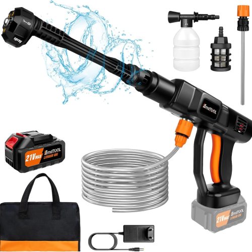 Nettoyeur Haute Pression sans Fil, 6 en 1 Nettoyeur Haute Pression Max 45bar,Lavage à Batterie 3000mAh,Pistolets à Eau Haute Pression à Batt, 5m Tuyau et Buse d&rsquo;extension pour Voitures Maison Jardin