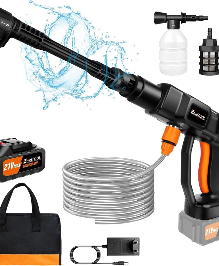 Nettoyeur Haute Pression sans Fil, 6 en 1 Nettoyeur Haute Pression Max 45bar,Lavage à Batterie 3000mAh,Pistolets à Eau Haute Pression à Batt, 5m Tuyau et Buse d&rsquo;extension pour Voitures Maison Jardin