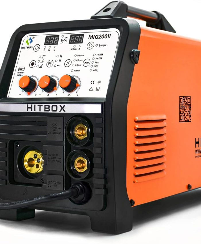 HITBOX MIG200 Synergy poste a souder MIG MAG – 5 en 1 multi-processus aluminium poste à souder avec 200A MIG avec gaz/MIG sans gaz/MMA/LIFT TIG/Soudage par points, garantie de 3ans