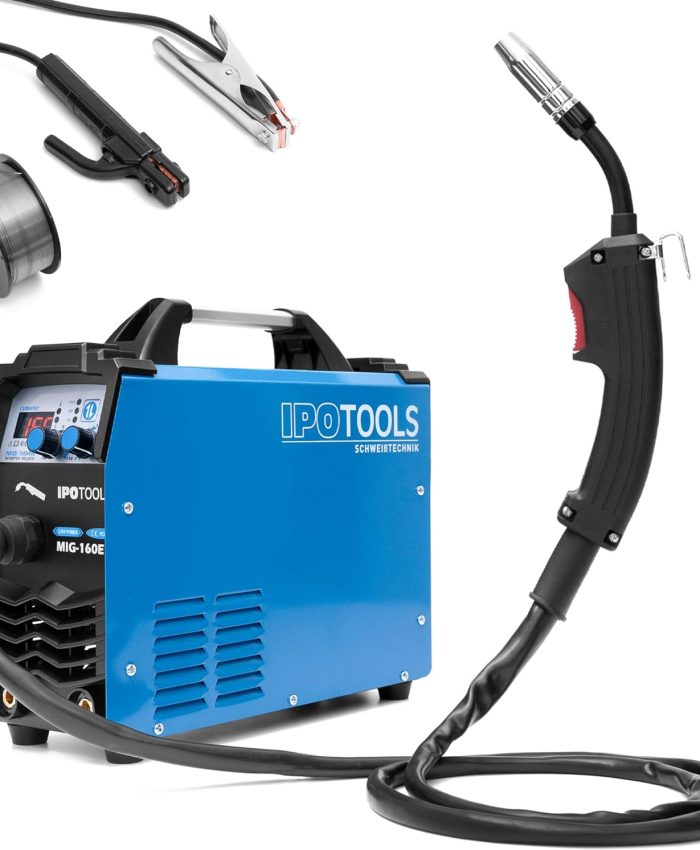 IPOTOOLS MIG-160ER poste a souder MIG MAG – Poste à souder MIG avec 160A 230V IGBT, 5 en 1 Poste MIG Flux MMA électrodes, Poste de Soudage Portable, garantie de 7 ans