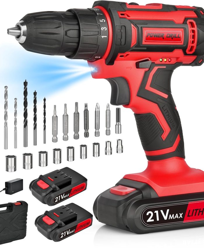 Perceuse Visseuse Devisseuse Sans Fil: 21V Perceuse-visseuse Avec 2 Batteries 2.0Ah,25 + 1 Couple Nominal, 24PCS Accessoires Pour perceuse sans fil,Visseuse Sans Fil 2 Vitesses Max Couple 40NM