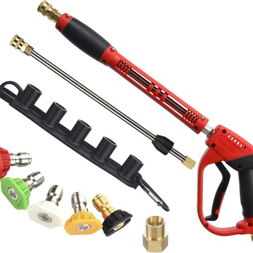Tool Daily – Pistolet de nettoyage haute pression avec rallonge de rechange, 5 embouts de buse, raccord M22, 101,6 cm, 5 000 psi