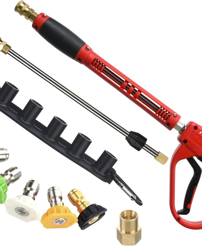 Tool Daily – Pistolet de nettoyage haute pression avec rallonge de rechange, 5 embouts de buse, raccord M22, 101,6 cm, 5 000 psi