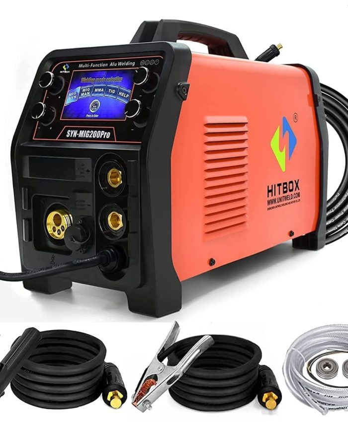HITBOX poste a souder fil fourré,200A 230V 5 en 1 poste a souder avez MIG MIX/MIGCO2/MIG airless/LIFT TIG/MMA,Poste a Souder Mig pour l&rsquo;aluminium,SYNMIG200