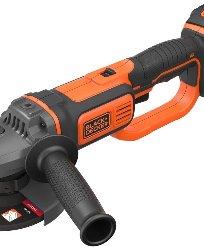 BLACK+DECKER BCG720N-XJ Meuleuse d&rsquo;angle sans fil – 8 600 trs/min – Changement d&rsquo;accessoire avec outil – 1 disque de tronçonnage – Livrée en sac de rangement, 18V, Orange/Noir, Sans batterie