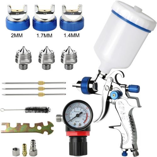 HVLP Professionnel 600cc avec 3 Buses 1,4mm 1,7mm 2,0mm, Pistolet à Pulvérisation à Alimentation par Gravité avec régulateur d&rsquo;air pour la Peinture de Meubles automatiques