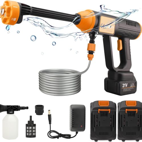 Nettoyeur Haute Pression sans Fil, Nettoyeur Haute Pression sur Batterie 21V, Pistolet Nettoyeur Portable avec Buse 6 en 1, Tuyau de 5M pour Voiture, Cour, Jardin, Maison et Vitres