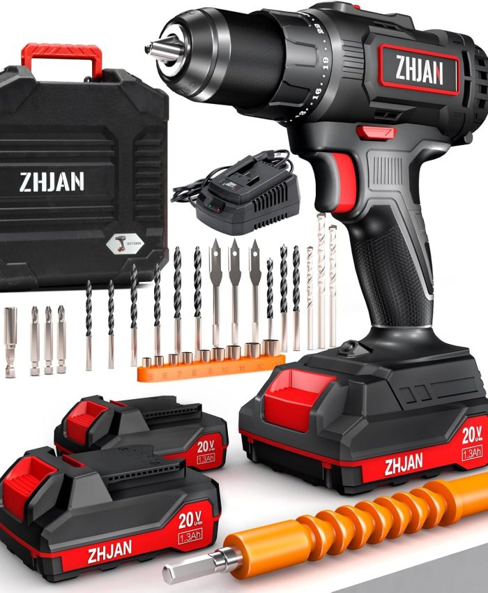 ZHJAN Visseuse sans fil 20V, visseuse électrique 40N.m, 2 Batteries 1.3Ah/30 embouts/2 Vitesses,/lumières LED/étui de transport, perceuse électrique pour la maison et le jardin
