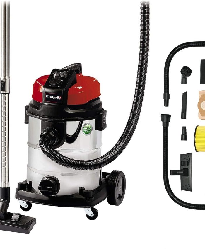 Einhell Aspirateur eaux et poussières TE-VC 1925 SA (800W, Cuve INOX 25L, Régulateur d&rsquo;air sur la poignée, 2 roues et 2 roulettes multidirectionnelles, Livré avec accessoires)