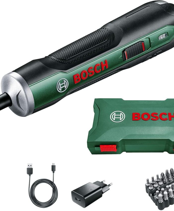 Bosch Home and Garden Visseuse sans fil – PushDrive (3,6V – 1,5Ah intégrée, recharge Micro USB, livrée avec 32 embouts de vissage et boite de rangement) 06039C6000 (L x B x H) 182 x 38 x 38 mm Vert